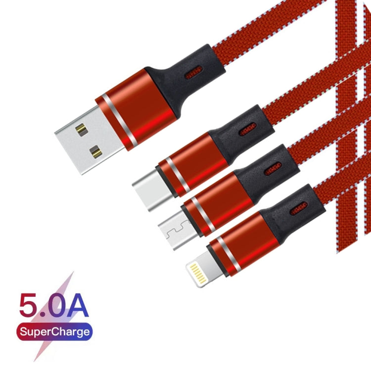 XJ-76 40W 5A 3 in 1 USB to 8 Pin + Type-C + Micro USB Super Flash Charging Cable, Length: 1.18m(Red) - Multifunction Cable by buy2fix | Online Shopping UK | buy2fix