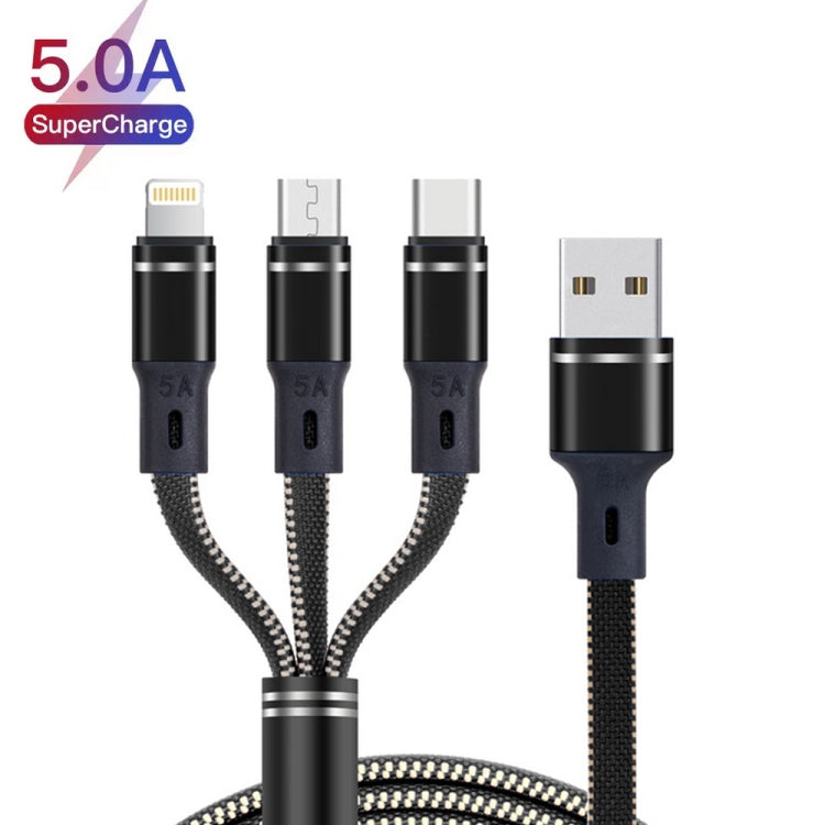 XJ-76 40W 5A 3 in 1 USB to 8 Pin + Type-C + Micro USB Super Flash Charging Cable, Length: 1.18m(Colour) - Multifunction Cable by buy2fix | Online Shopping UK | buy2fix