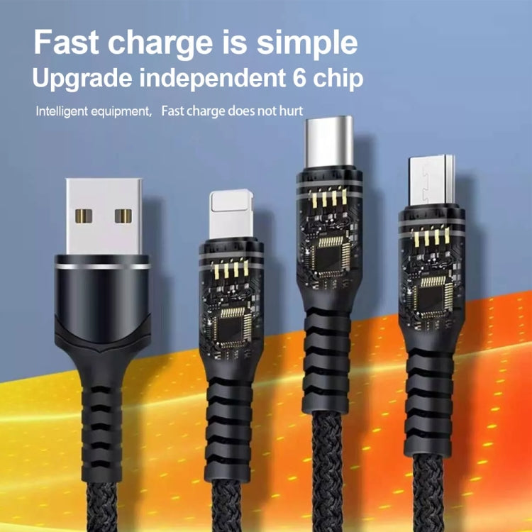 XJ-78 66W 6A 3 in 1 USB to 8 Pin + Type-C + Micro USB Super Flash Charging Cable, Length: 1.2m(Colour) - Multifunction Cable by buy2fix | Online Shopping UK | buy2fix