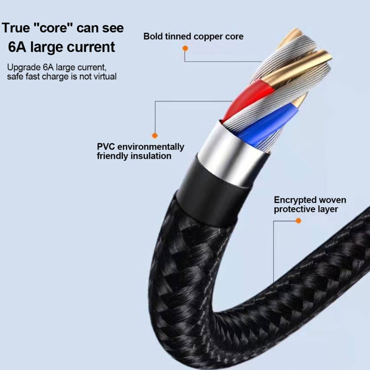 XJ-78 66W 6A 3 in 1 USB to 8 Pin + Type-C + Micro USB Super Flash Charging Cable, Length: 1.2m(Black) - Multifunction Cable by buy2fix | Online Shopping UK | buy2fix