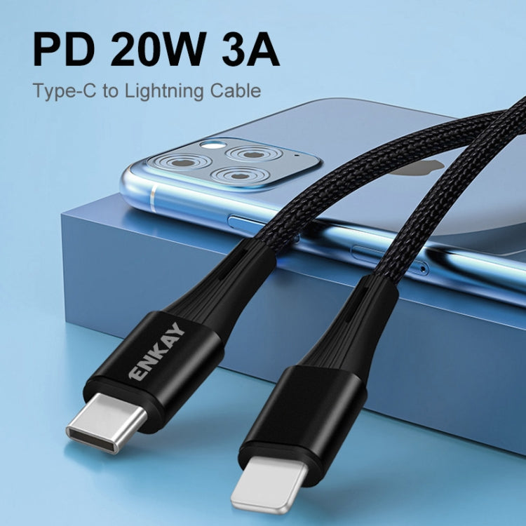 ENKAY PD 20W 3A USB-C / Type-C to 8 Pin Fast Charging Nylon Braided Data Cable, Length:1m(Black) - Normal Style Cable by ENKAY | Online Shopping UK | buy2fix