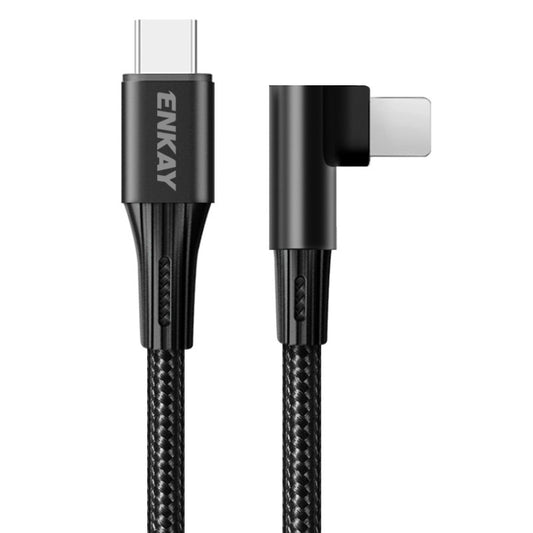 ENKAY PD 20W 3A USB-C / Type-C to 8 Pin Elbow Fast Charging Nylon Braided Data Cable, Length:1m(Black) - Normal Style Cable by ENKAY | Online Shopping UK | buy2fix