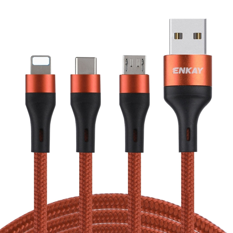 ENKAY ENK-CB120 3 in 1 1.2m USB 3.0 to Type-C / 8 Pin / Micro USB 5A Fast Charging Cable(Orange) - Multifunction Cable by ENKAY | Online Shopping UK | buy2fix