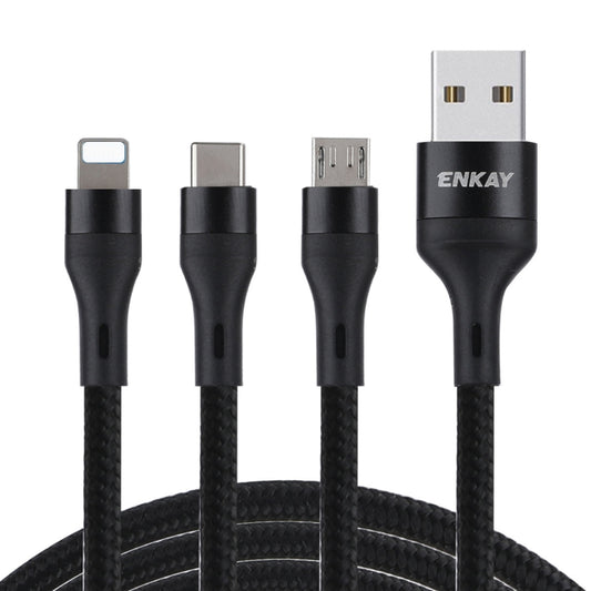 ENKAY ENK-CB120 3 in 1 1.2m USB 3.0 to Type-C / 8 Pin / Micro USB 5A Fast Charging Cable(Black) - Multifunction Cable by ENKAY | Online Shopping UK | buy2fix