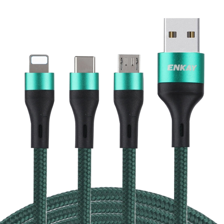 ENKAY ENK-CB120 3 in 1 1.2m USB 3.0 to Type-C / 8 Pin / Micro USB 5A Fast Charging Cable(Green) - Multifunction Cable by ENKAY | Online Shopping UK | buy2fix