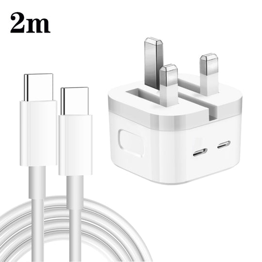 Chargeur PD 35 W double ports USB-C/Type-C avec câble de données Type-C vers Type-C de 2 m, prise britannique