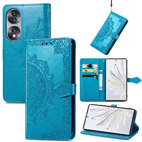 For Honor 70 Mandala Flower Embossed Horizontal Flip Leather Phone Case(Blue)