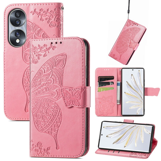 For Honor 70 Butterfly Love Flower Embossed Horizontal Flip Leather Phone Case(Pink)