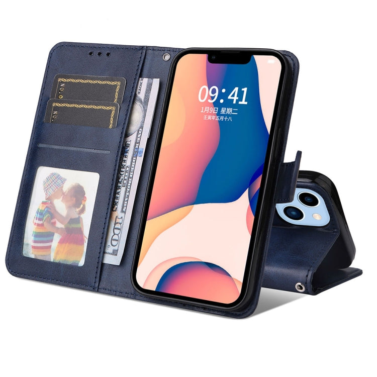 For iPhone 14 JSM Calf Texture Leather Phone Case (Blue) - iPhone 14 Cases by JUNSUNMAY | Online Shopping UK | buy2fix