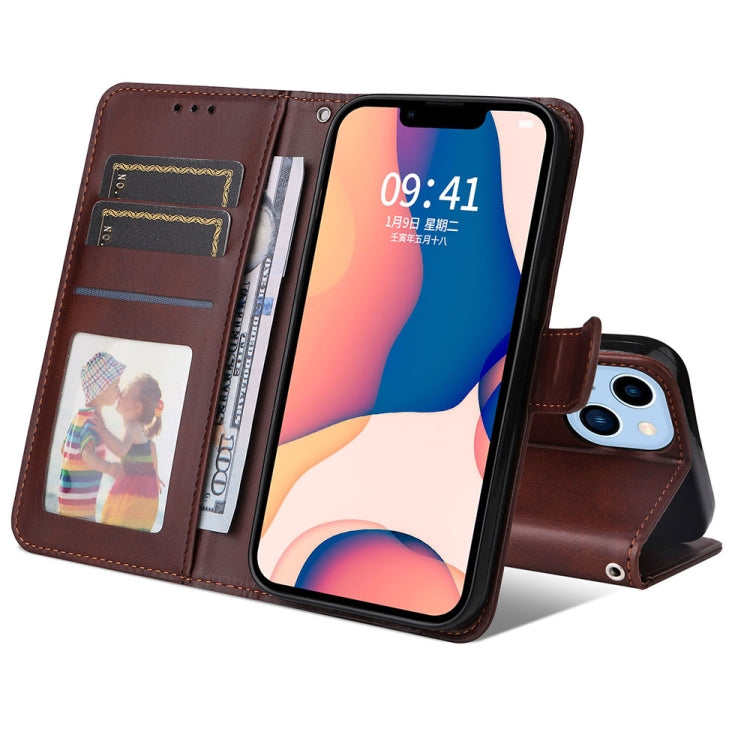 For iPhone 14 JSM Calf Texture Leather Phone Case (Brown) - iPhone 14 Cases by JUNSUNMAY | Online Shopping UK | buy2fix