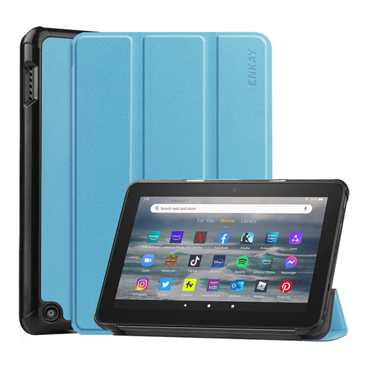 For Amazon Fire 7 12th 2022 ENKAY Smart Leather Tablet Case(Light Blue) - Amazon by ENKAY | Online Shopping UK | buy2fix