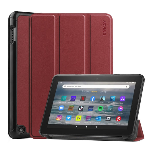 For Amazon Fire 7 12th 2022 ENKAY Smart Leather Tablet Case(Rose) - Amazon by ENKAY | Online Shopping UK | buy2fix