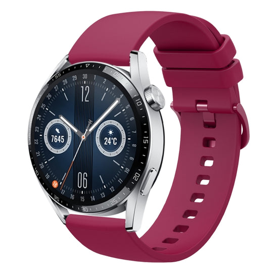 For Huawei Watch GT3 46mm 22mm Solid Color Soft Silicone Watch Band(Wine Red)