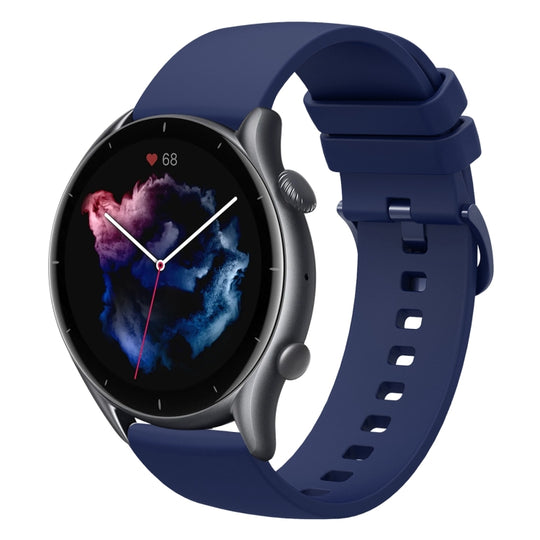 For Amazfit 3 22mm Solid Color Soft Silicone Watch Band(Navy Blue)