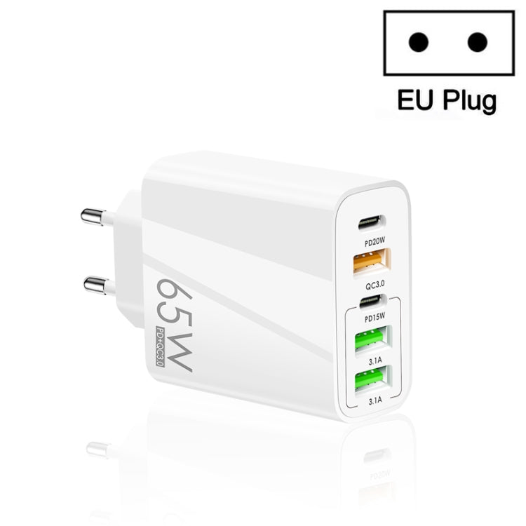 65W Dual PD Type-C + 3 x USB Multi Port Charger for Phone and Tablet PC, EU Plug(White) by buy2fix
