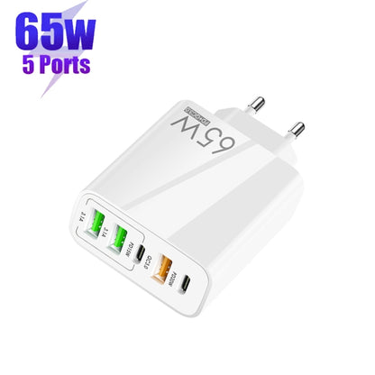65W Dual PD Type-C + 3 x USB Multi Port Charger for Phone and Tablet PC, EU Plug(White) by buy2fix
