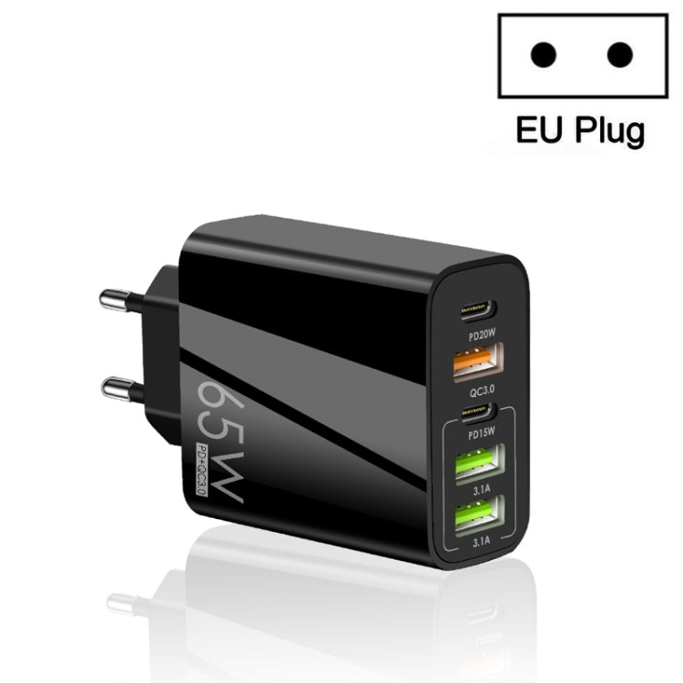65W Dual PD Type-C + 3 x USB Multi Port Charger for Phone and Tablet PC, EU Plug(Black) by buy2fix