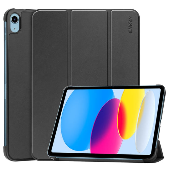 For iPad 2025 / 2022 ENKAY Tri-fold Custer Texture Leather Stand Smart Case(Black)