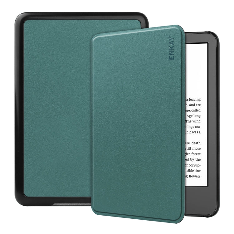 For Amazon Kindle 2022 Gen11 ENKAY Custer Texture Leather Smart Case(Dark Green) - Amazon by ENKAY | Online Shopping UK | buy2fix