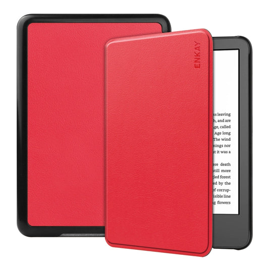 For Amazon Kindle 2022 Gen11 ENKAY Custer Texture Leather Smart Case(Red) - Amazon by ENKAY | Online Shopping UK | buy2fix