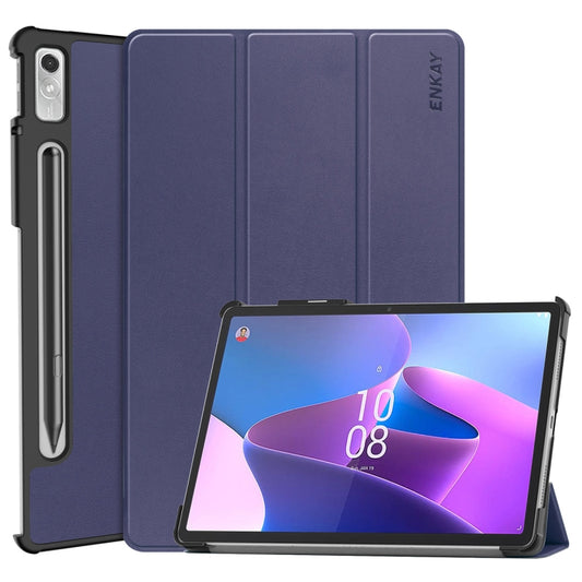 For Lenovo Tab P11 Pro Gen2 11.2 inch 2022 ENKAY Tri-fold Custer Texture Leather Stand Smart Case(Dark Blue) - Lenovo by ENKAY | Online Shopping UK | buy2fix