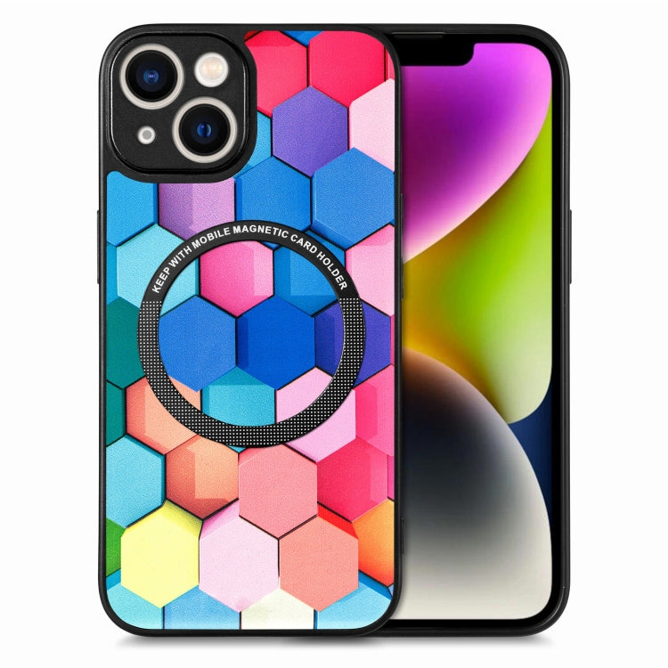 For iPhone 14 Colored Drawing Leather Back Cover Magsafe Phone Case(Colorful Cube) - iPhone 14 Cases by buy2fix | Online Shopping UK | buy2fix