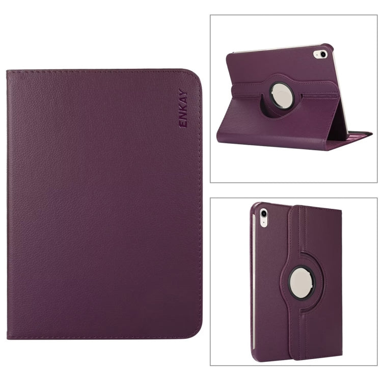 For iPad 10th Gen 10.9 2022 ENKAY Hat-Prince 360 Degree Rotation Litchi Leather Smart Tablet Case(Dark Purple) - iPad 10th Gen 10.9 Cases by ENKAY | Online Shopping UK | buy2fix