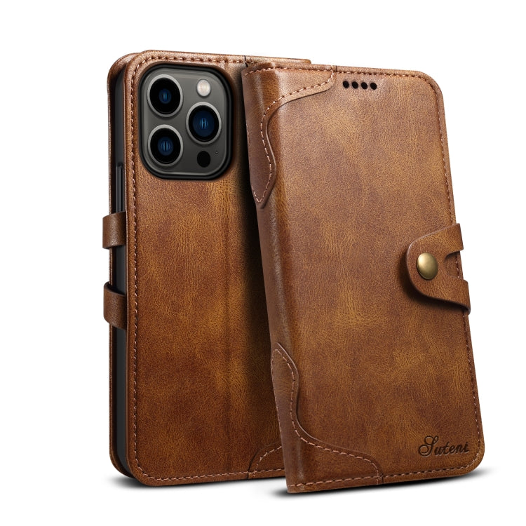 Suteni Calf Texture Buckle Wallet Leather Phone Case For iPhone 14 Pro(Brown) - iPhone 14 Pro Cases by Suteni | Online Shopping UK | buy2fix
