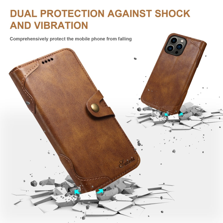 Suteni Calf Texture Buckle Wallet Leather Phone Case For iPhone 14 Pro(Brown) - iPhone 14 Pro Cases by Suteni | Online Shopping UK | buy2fix