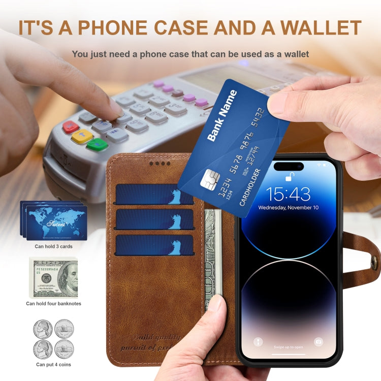 Suteni Calf Texture Buckle Wallet Leather Phone Case For iPhone 14 Pro(Brown) - iPhone 14 Pro Cases by Suteni | Online Shopping UK | buy2fix