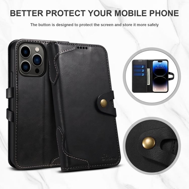 Suteni Calf Texture Buckle Wallet Leather Phone Case For iPhone 14 Pro Max(Black) - iPhone 14 Pro Max Cases by Suteni | Online Shopping UK | buy2fix