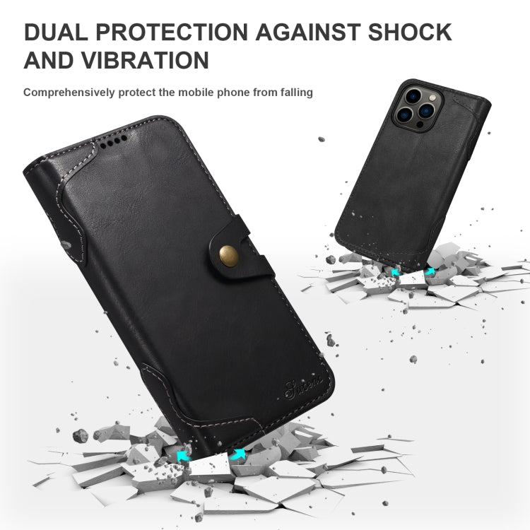 Suteni Calf Texture Buckle Wallet Leather Phone Case For iPhone 14 Pro Max(Black) - iPhone 14 Pro Max Cases by Suteni | Online Shopping UK | buy2fix