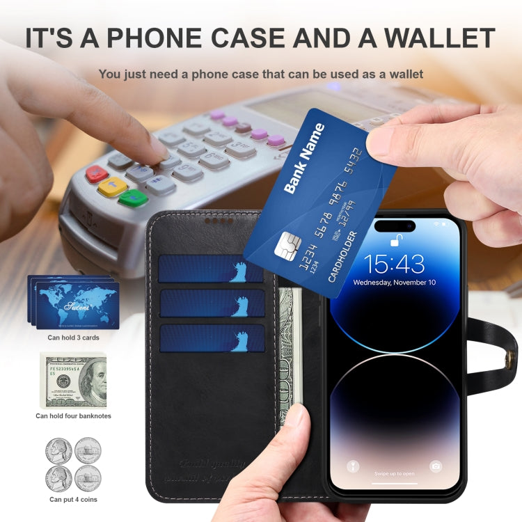 Suteni Calf Texture Buckle Wallet Leather Phone Case For iPhone 14 Pro Max(Black) - iPhone 14 Pro Max Cases by Suteni | Online Shopping UK | buy2fix
