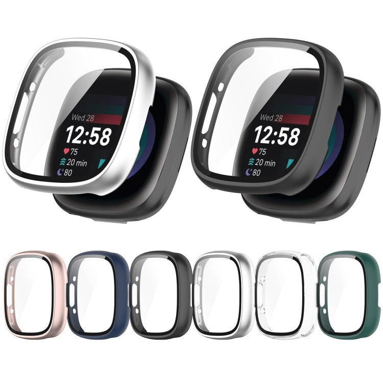 For Fitbit Versa 4 PC+ Toughened Film Integrated Protective Case(Sliver) by buy2fix