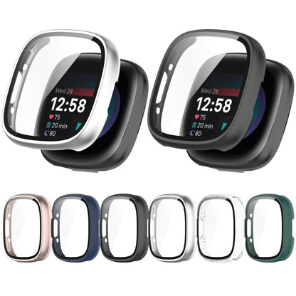 For Fitbit Versa 4 PC+ Toughened Film Integrated Protective Case(Sliver) by buy2fix