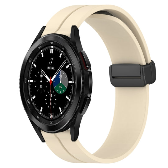 For Samsung  Galaxy Watch4 Classic 42mm 20mm Solid Color Magnetic Clasp Silicone Watch Band(Beige)