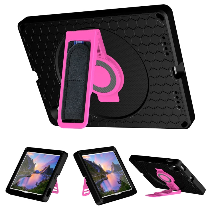 For iPad 2025 / 2022 360 Rotation Stand EVA Hard PC Tablet Case with Strap(Black+Rose) - iPad 2025 / 2022 Cases by buy2fix | Online Shopping UK | buy2fix