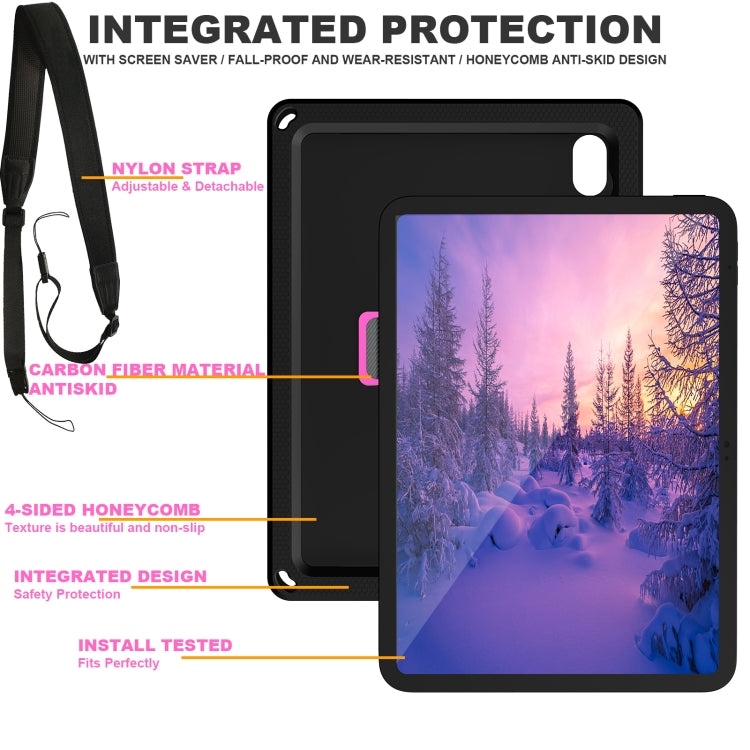 For iPad 2025 / 2022 360 Rotation Stand EVA Hard PC Tablet Case with Strap(Black+Rose) - iPad 2025 / 2022 Cases by buy2fix | Online Shopping UK | buy2fix