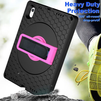 For iPad 2025 / 2022 360 Rotation Stand EVA Hard PC Tablet Case with Strap(Black+Rose) - iPad 2025 / 2022 Cases by buy2fix | Online Shopping UK | buy2fix