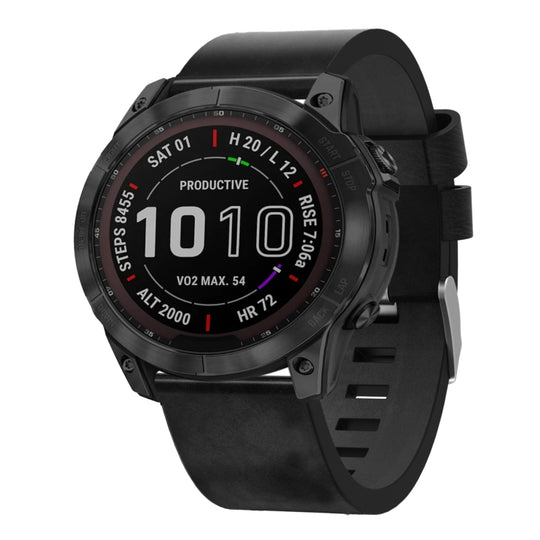For Garmin Fenix 7X 26mm Leather Steel Buckle Watch Band(Black)