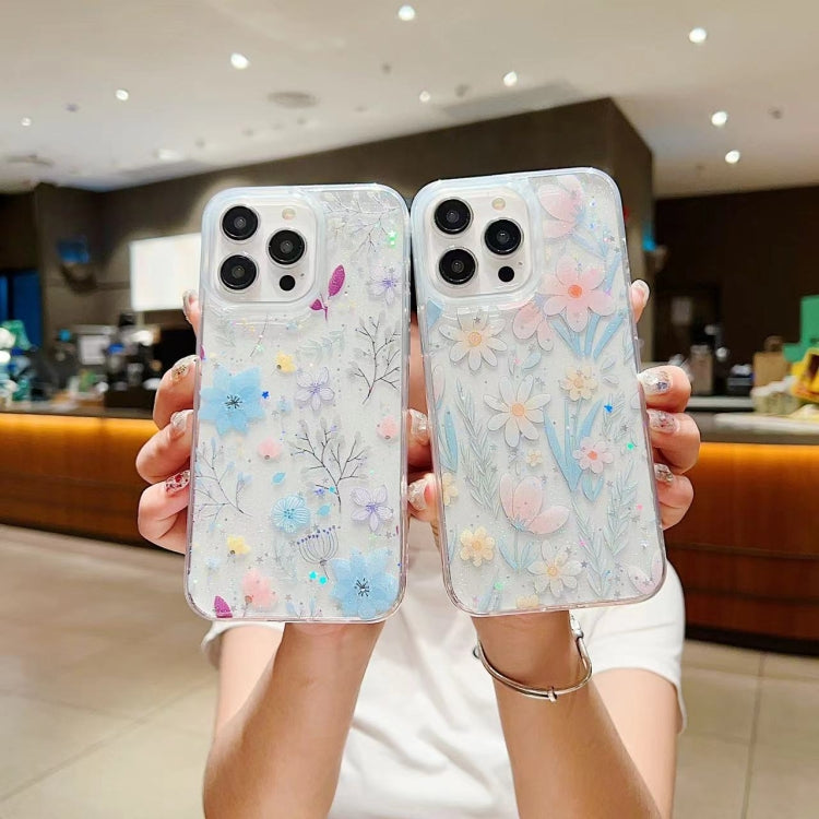 For iPhone 16 Pro Max Fresh Small Floral Epoxy TPU Phone Case(D05 Blue Floral) - iPhone 16 Pro Max Cases by buy2fix | Online Shopping UK | buy2fix