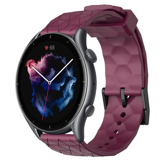 For Amazfit GTR 3 Pro 22mm Football Pattern Solid Color Silicone Watch Band(Wine Red)
