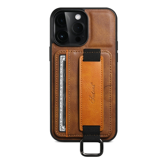 For iPhone 14 Suteni H13 Card Wallet Wrist Strap Holder PU Phone Case(Brown) - iPhone 14 Cases by Suteni | Online Shopping UK | buy2fix
