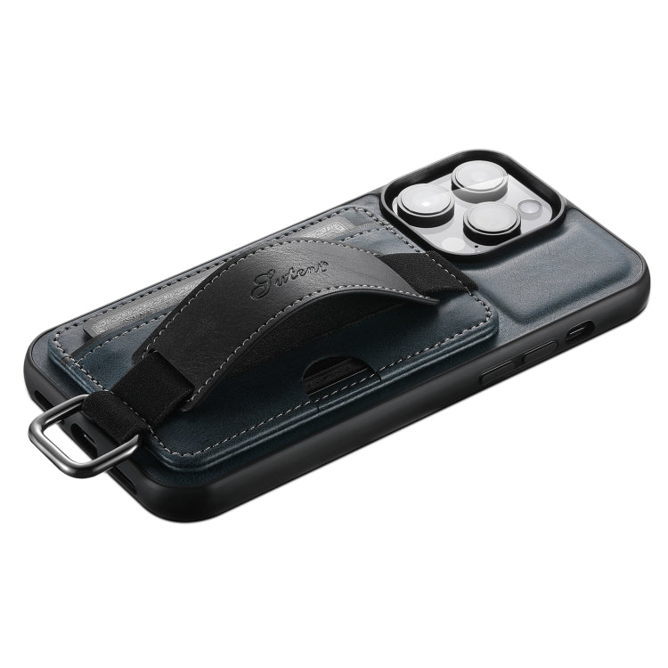 For iPhone 14 Suteni H13 Card Wallet Wrist Strap Holder PU Phone Case(Blue) - iPhone 14 Cases by Suteni | Online Shopping UK | buy2fix