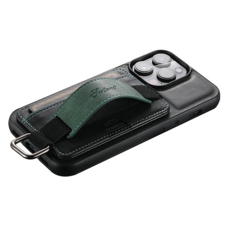 For iPhone 14 Pro Suteni H13 Card Wallet Wrist Strap Holder PU Phone Case(Black) - iPhone 14 Pro Cases by Suteni | Online Shopping UK | buy2fix