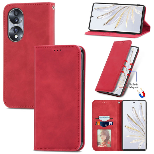 For Honor 70 Retro Skin Feel Magnetic Leather Phone Case(Red)