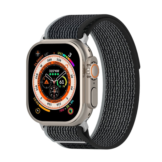 Double Color Nylon Hook and Loop Fastener Watch Band For Apple Watch Series 8&7 45mm / SE 2&6&SE&5&4 44mm / 3&2&1 42mm(Black+Grey)
