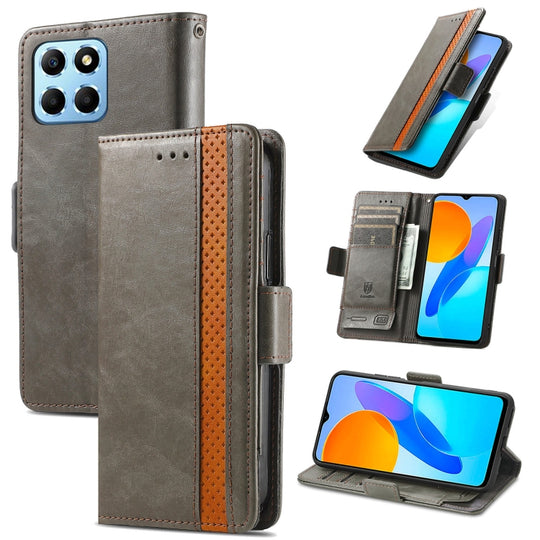 For Honor X8 5G CaseNeo Splicing Dual Magnetic Buckle Leather Phone Case(Gray)