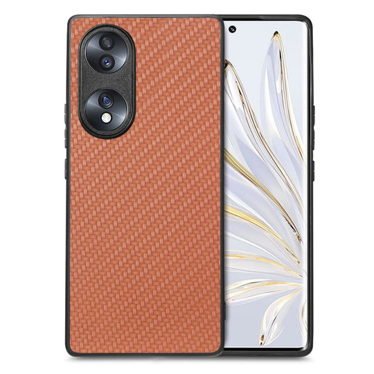 For Honor 70 Carbon Fiber Texture Leather Back Cover Phone Case(Brown)