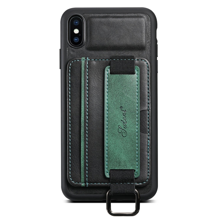 Suteni H13 Card Wallet Wrist Strap Holder PU Phone Case For iPhone X / XS(Black) - More iPhone Cases by Suteni | Online Shopping UK | buy2fix